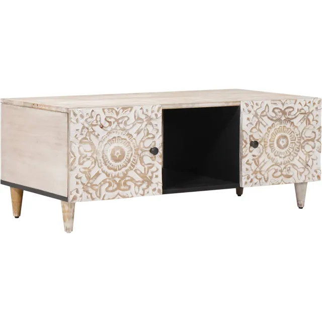 vidaXL Salontafel Wit 100 x 54 x 40 cm Massief Mango Hout