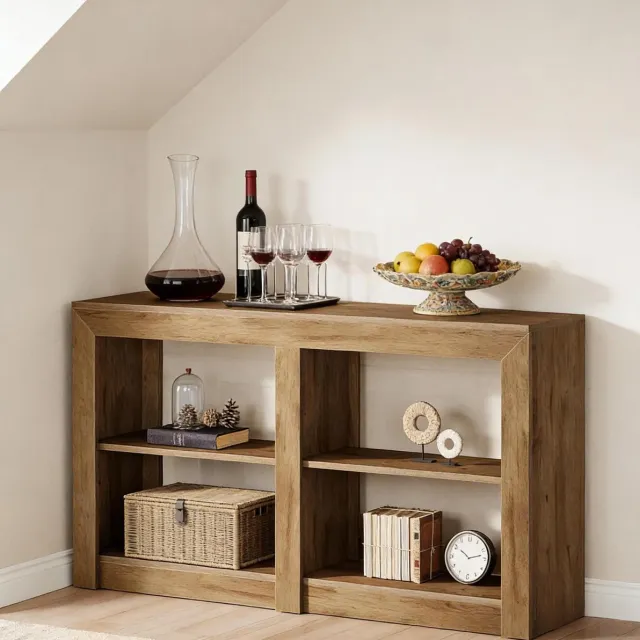 DESMIU Sidetable - 3-Laags Open Opbergrek Met 4 Vakken - Voor Hal, Woonkamer En Achter Bank - MDF - 150x35x85 Cm - Bruin