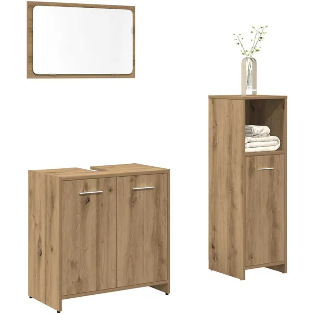 vidaXL 3-delige Badkamermeubelset bewerkt hout artisanaal eikenkleur Bruin