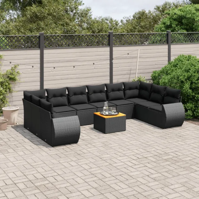 vidaXL 11-delige Loungeset met kussens poly rattan zwart, foto 2