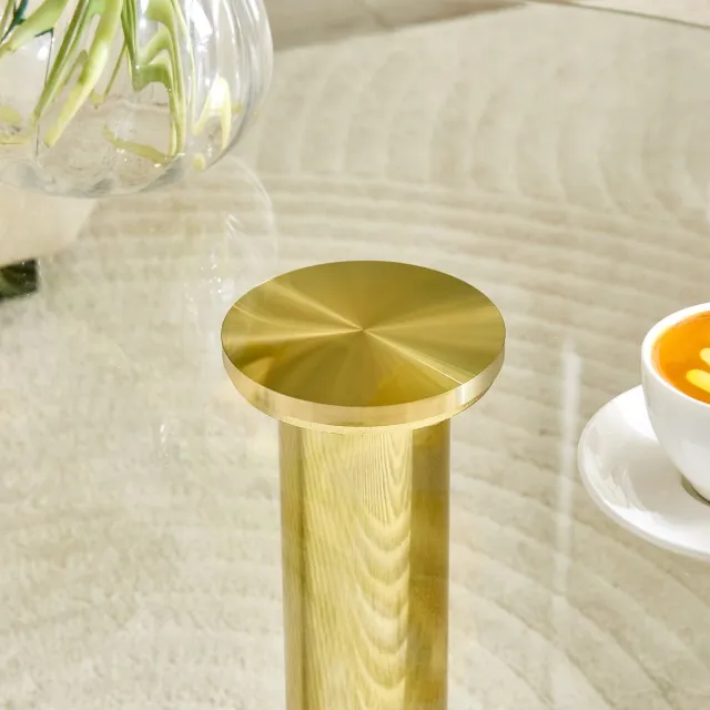 DESMIU Ronde Salontafel Met Gehard Glazen Tafelblad En Stevig Metalen Onderstel Voor Woonkamer Goud 70 Cm