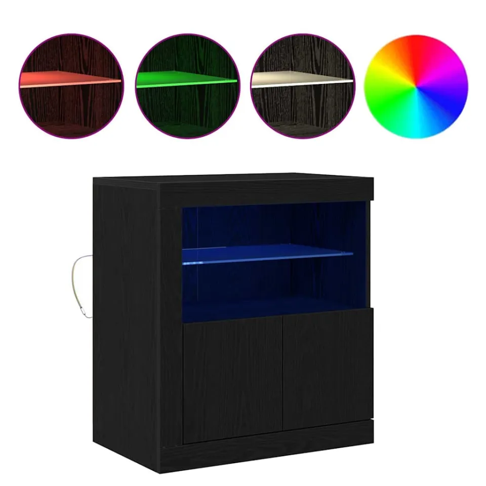 vidaXL LED Sideboard Zwart 60,5 x 37 x 67 cm Bewerkt hout, foto 4