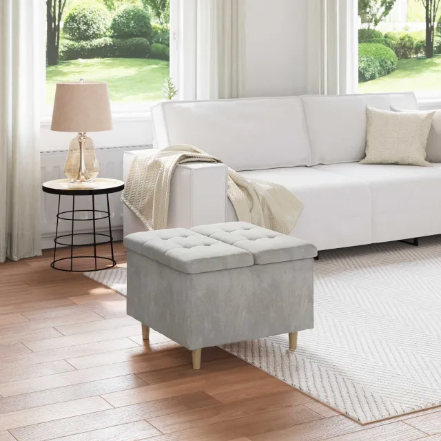 vidaXL Ottoman met Opbergruimte Roze 60 x 60 x 45 cm Fluweel, foto 2