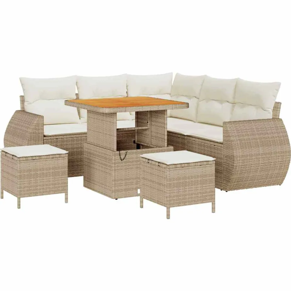 vidaXL Tuinbankenset 8 st Beige poly rattan, foto 4
