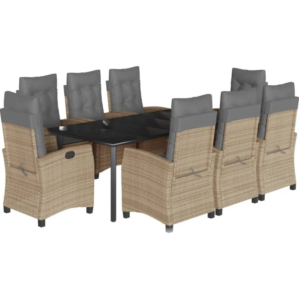 vidaXL 9-delige Tuinset met kussens poly rattan gemengd beige