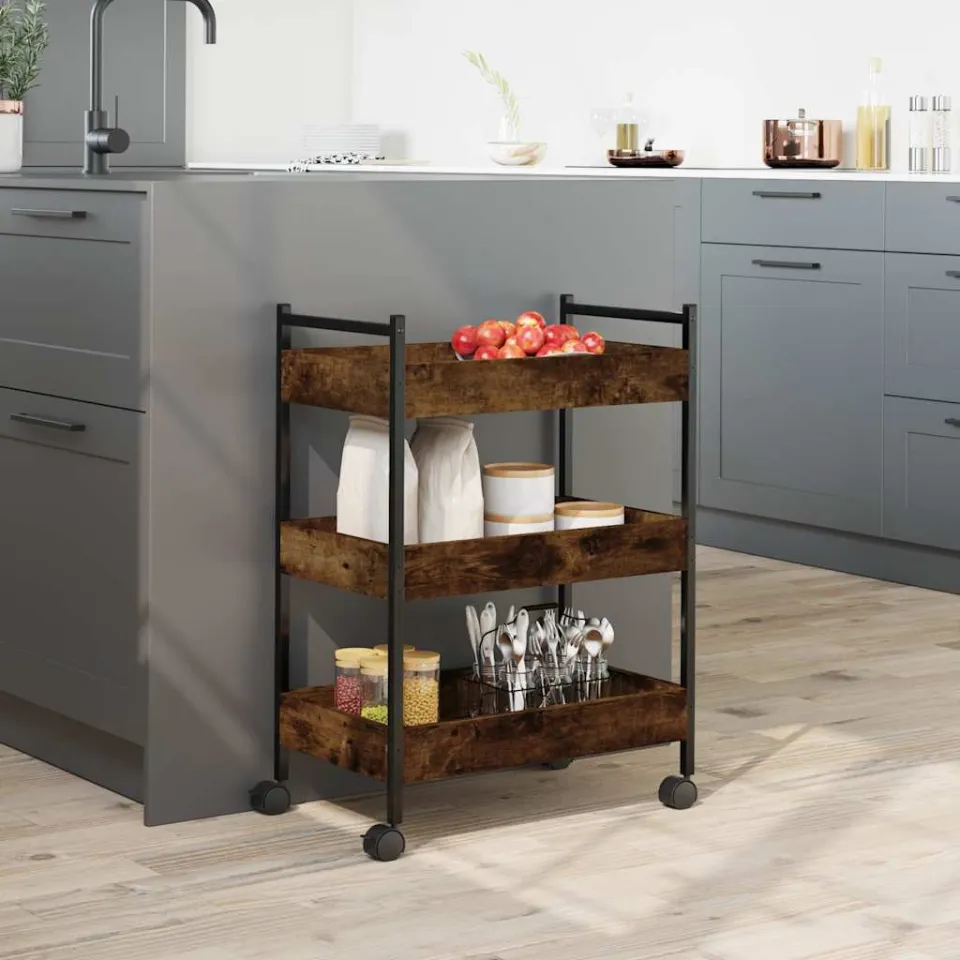 vidaXL Keukentrolley 50x30x70 cm bewerkt hout gerookt eikenkleurig, foto 4