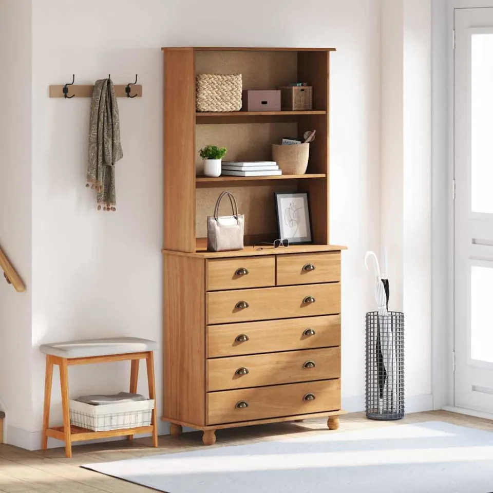 vidaXL Hutch ASKIM Honing Wax 91 x 40 x 200,5 cm Massief grenenhout bruin, foto 4