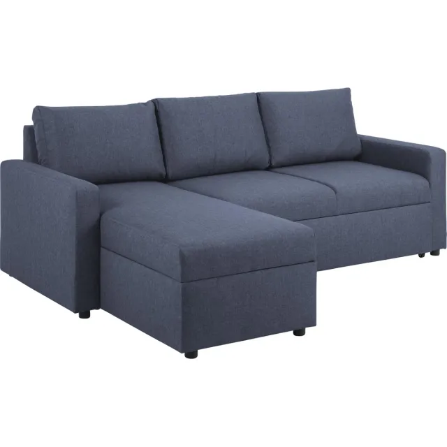 Actona Sander slaapbank met chaise longue, opbergruimte en uittrek blauw.
