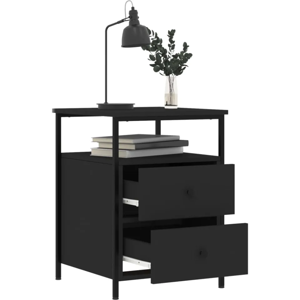 vidaXL Nachtkastjes 2 st 44x45x60 cm bewerkt hout zwart, foto 4