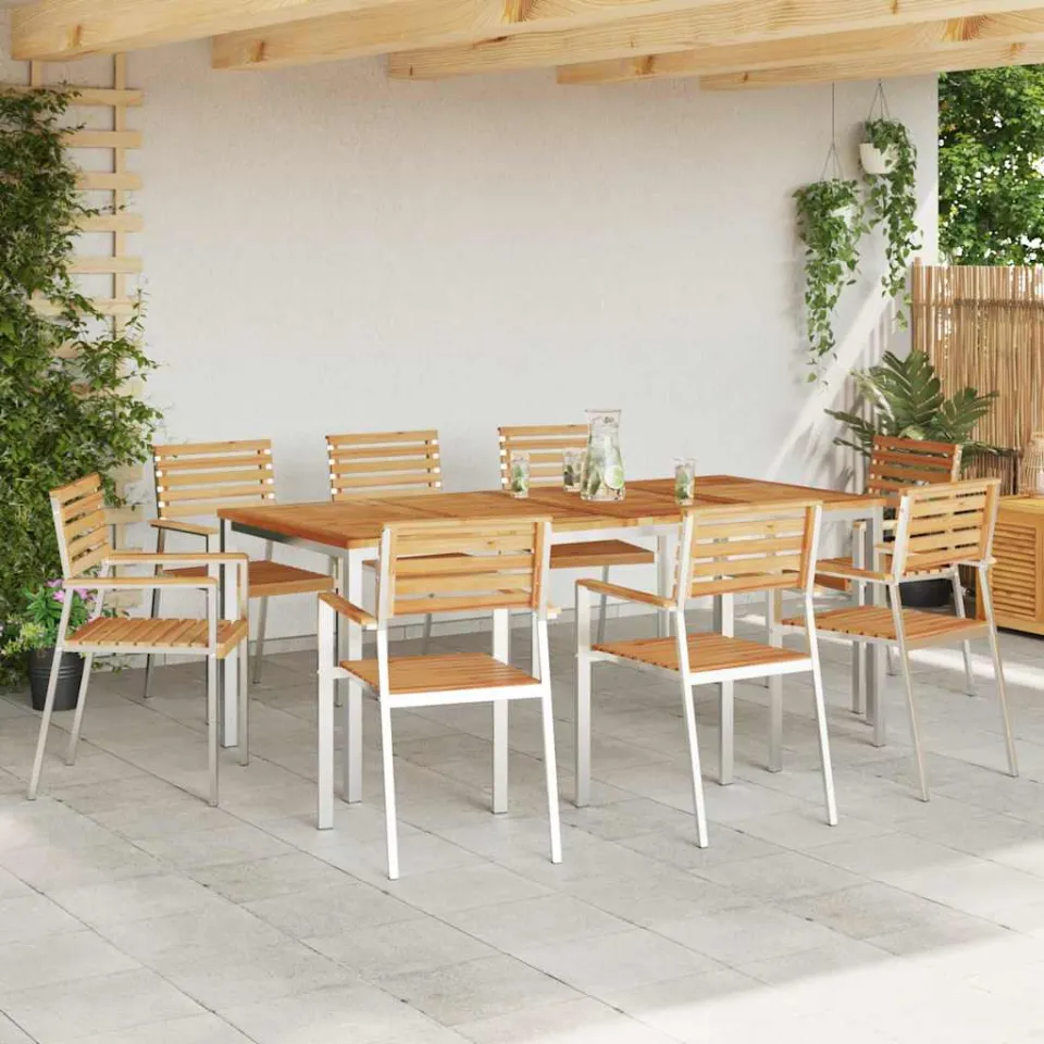 vidaXL Tuin eettafelset 9 st Massief Teakhout en RVS, foto 3