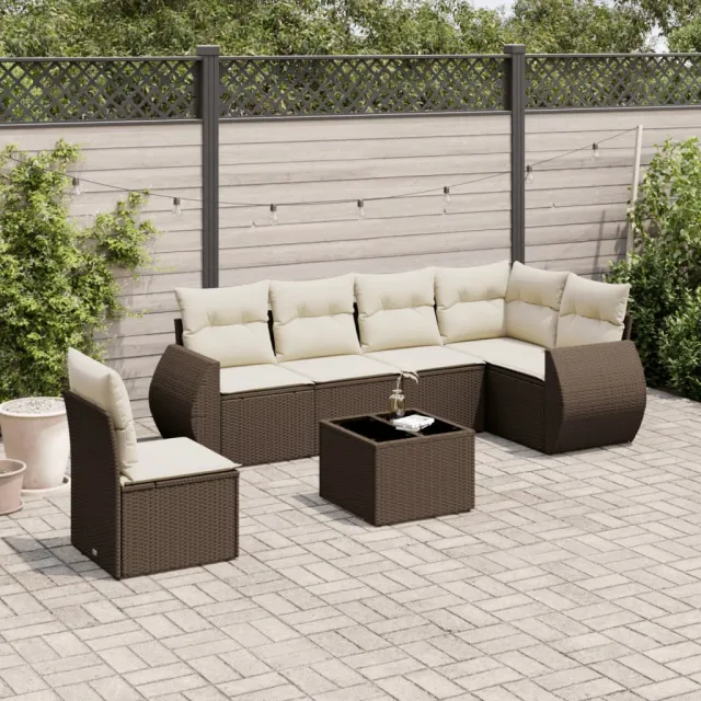 vidaXL 7-delige Loungeset met kussens poly rattan bruin, foto 2