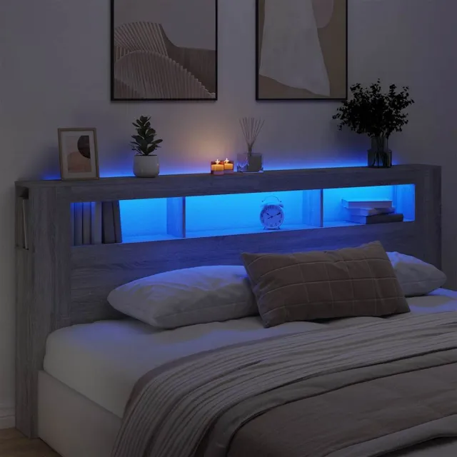 vidaXL Hoofdeinde met LED 220x18,5x103,5 cm bewerkt hout grijs sonoma