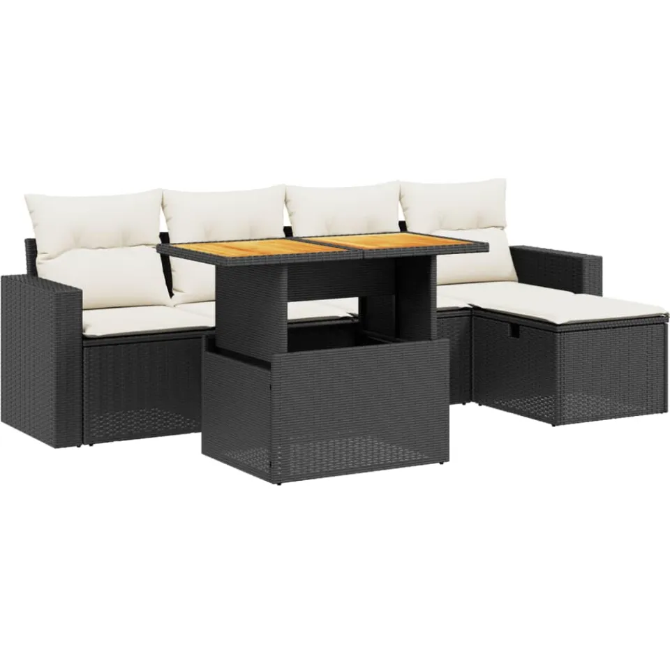 vidaXL 6-delige Loungeset met kussens poly rattan zwart