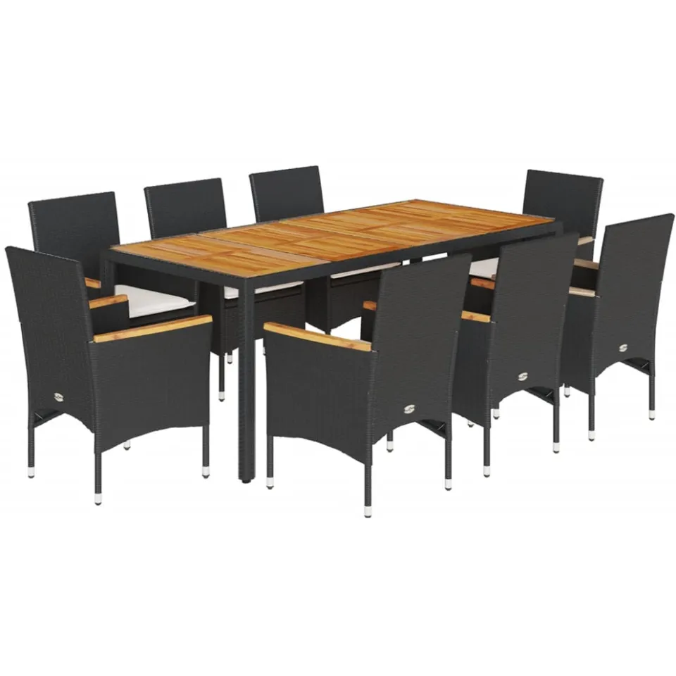 vidaXL 9-delige Tuinset met kussens poly rattan en acaciahout zwart, foto 3