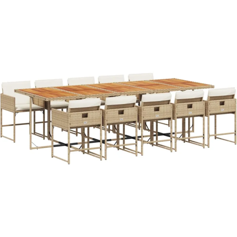 vidaXL 11-delige Tuinset met kussens poly rattan beige, foto 3