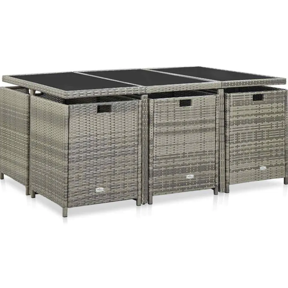 vidaXL 11-delige Tuinset met kussens poly rattan grijs, foto 4