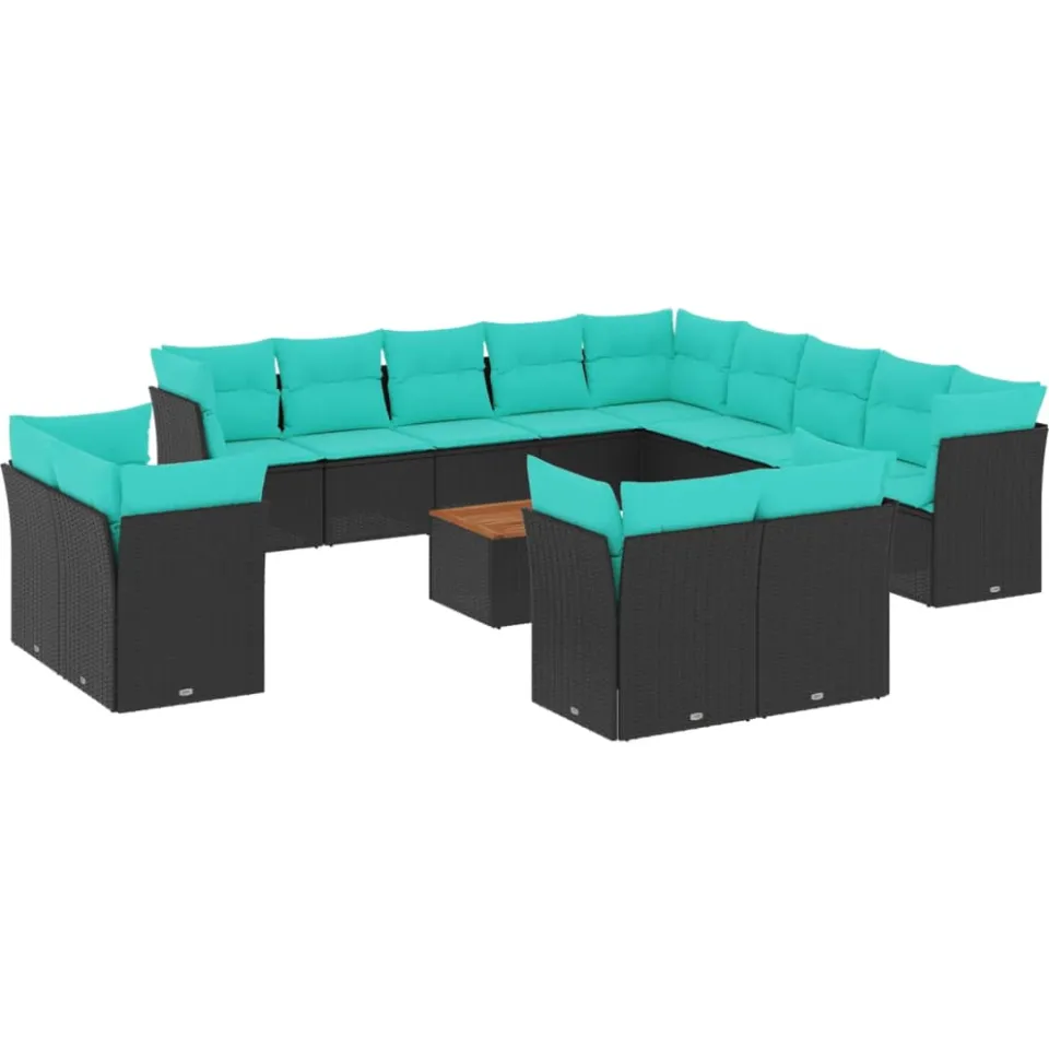 vidaXL 14-delige Loungeset met kussens poly rattan zwart, foto 3