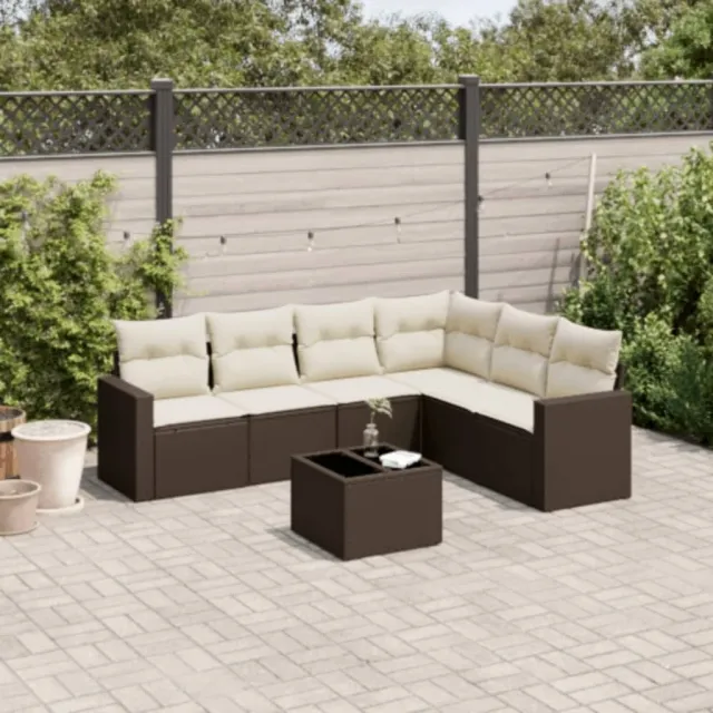 vidaXL 7-delige Loungeset met kussens poly rattan bruin, foto 2