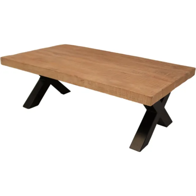 BELFURN salontafel Nestor in mango decor met kruispoot in zwart metaal