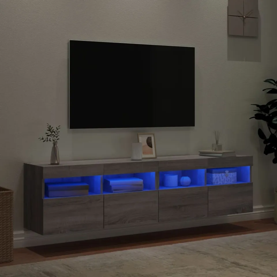vidaXL Tv-wandmeubels met LED 2 st 80x30x40 cm grijs sonoma eikenkleur, foto 3