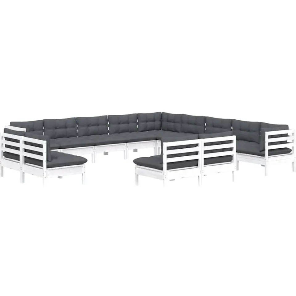vidaXL 13-delige Loungeset met kussens massief grenenhout wit