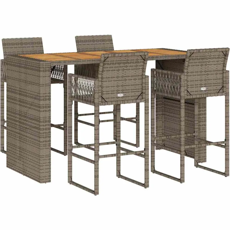 vidaXL 5-delige Tuinbarset zonder kussens poly rattan acacia grijs