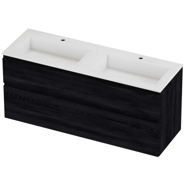 Proline Aristo Badmeubelset Polystone Elegant Dubbel 140x46x62 cm Glans Wit Black Oak