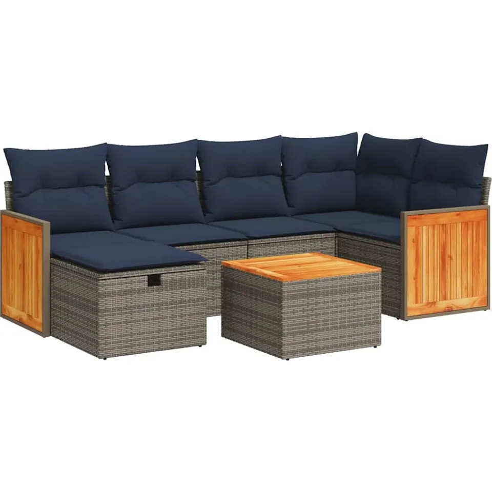vidaXL 7-delige Loungeset met kussens poly rattan grijs, foto 3