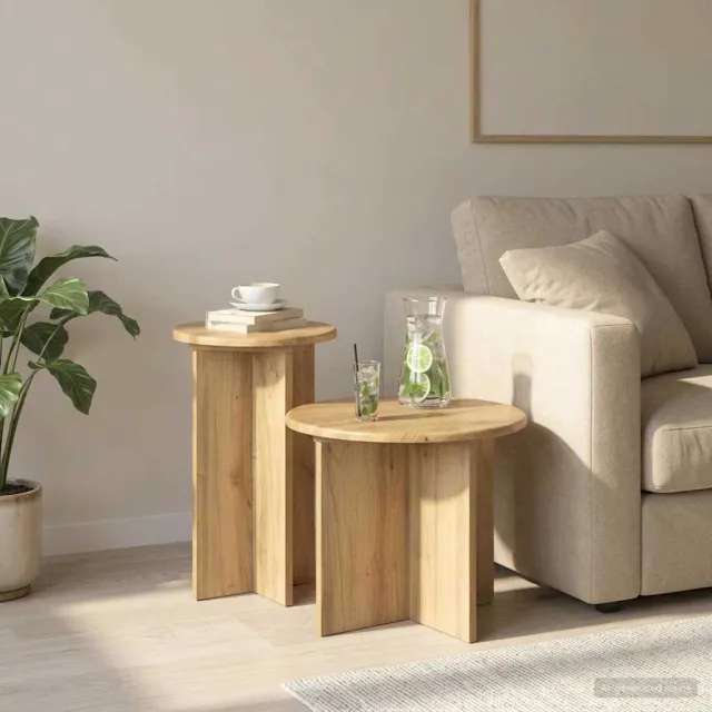 vidaXL Bijzettafelset 2 st Artisanaal eiken Ø 45 x 35 cm Bewerkt hout Bruin