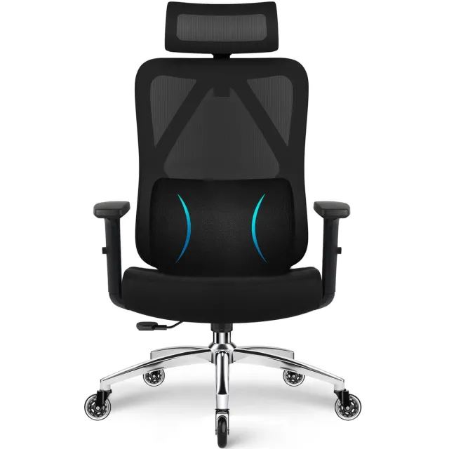 Elekiatech Bureaustoel - Ergonomische Bureaustoel - Bureaustoelen voor Volwassenen - 3D Lendensteun - 2D Hoofdsteun - Traagschuim Zitting - Zwart