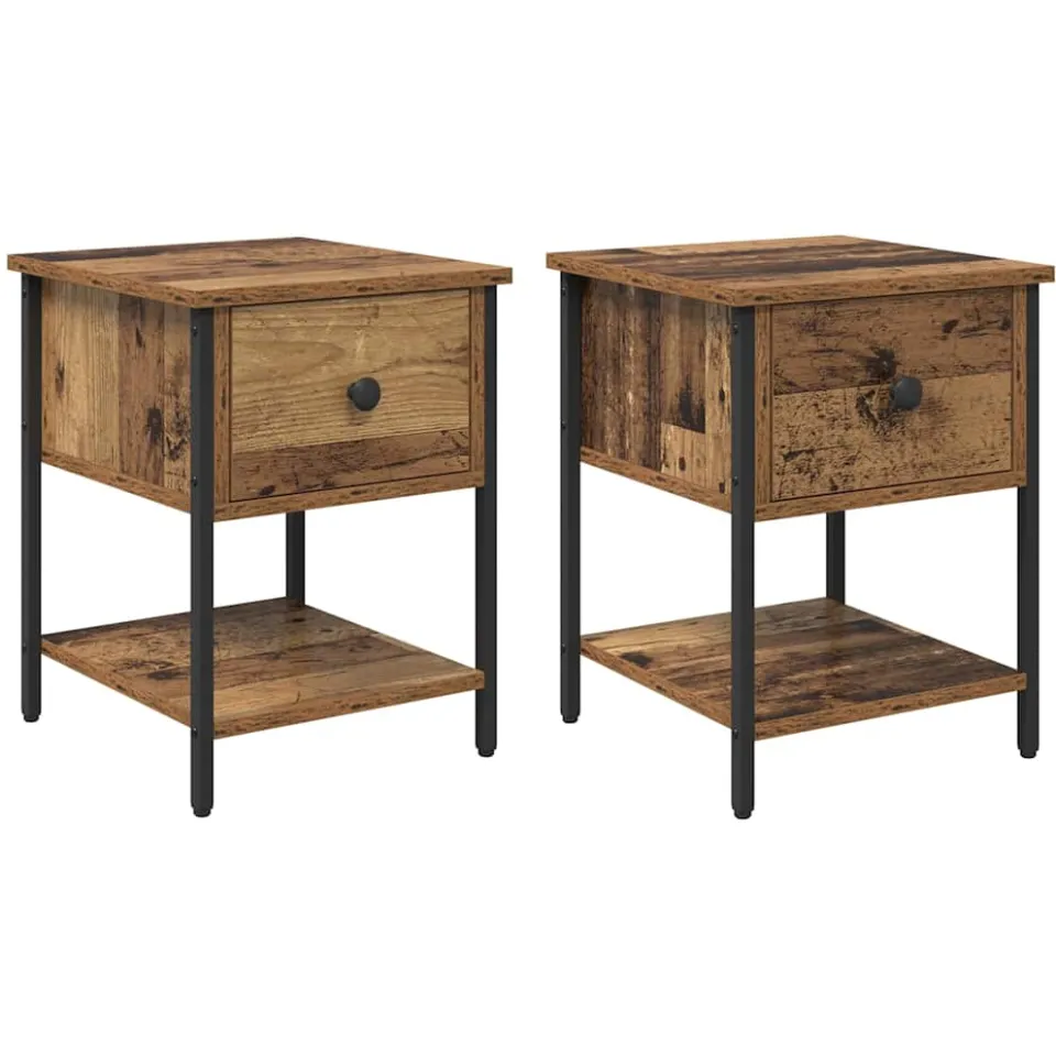 vidaXL Nachtkastje 2 st Oudhout 34 x 35,5 x 45 cm Bewerkt hout bruin, foto 3