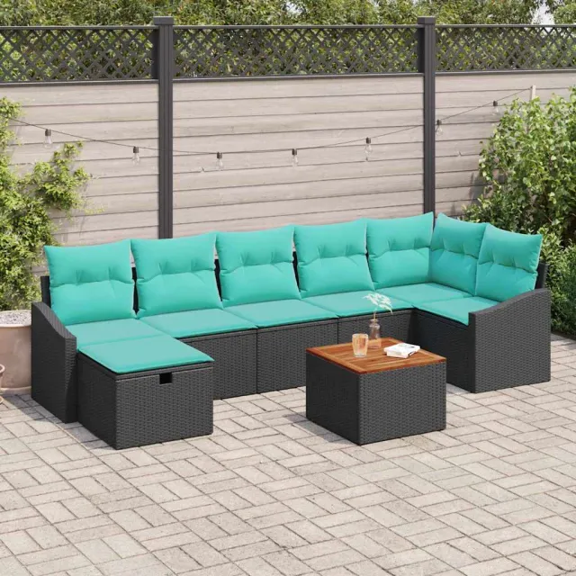 vidaXL Tuinbankenset 8 st Zwart poly rattan, foto 2
