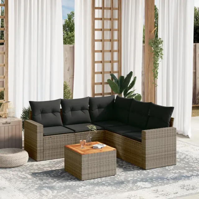 vidaXL 6-delige Loungeset met kussens poly rattan grijs, foto 2