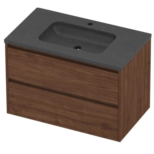 Proline Rollo Badmeubelset Hardsteen Elegant 1 Gat 80x46x54 cm Blue Stone Indian Walnut Houtlook