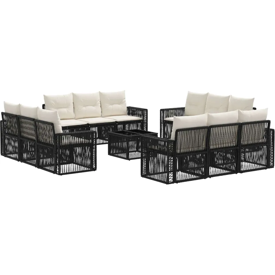 vidaXL Tuinbankenset 13 st 12-zits Zwart en Cream Wit poly rattan, foto 3