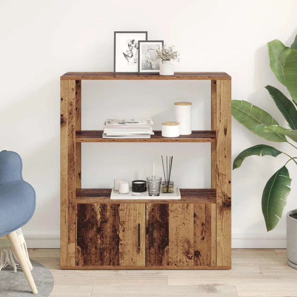vidaXL Dressoir Oud hout 30 x 80 x 90 cm Bewerkt hout bruin, foto 3