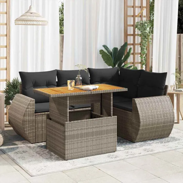 vidaXL 5-delige Loungeset met kussens poly rattan grijs, foto 2