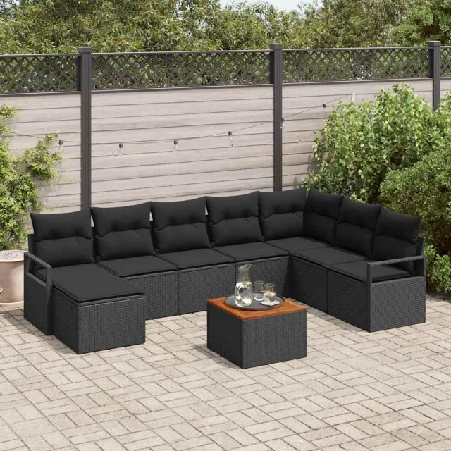 vidaXL Tuinbankenset 9 st Zwart poly rattan, foto 2