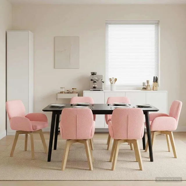 vidaXL Draai Eetstoelen 6 st Bouclé Roze 54 x 58 x 87 cm