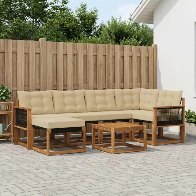 vidaXL Buiten bankenset 7 st 6-zits Natuurlijk en Beige Bruin