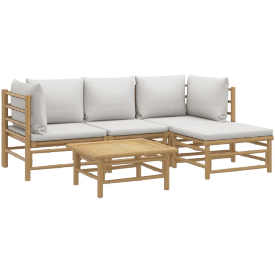 vidaXL 5-delige Loungeset met kussens bamboe lichtgrijs Bruin