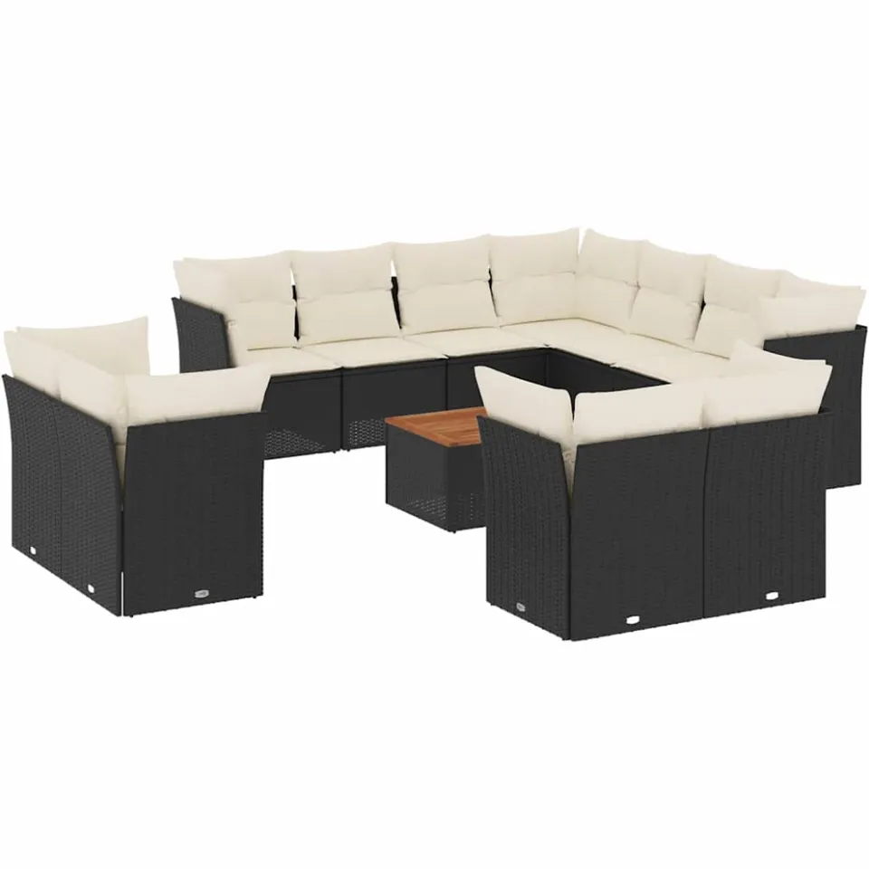 vidaXL 12-delige Loungeset met kussens poly rattan zwart, foto 3