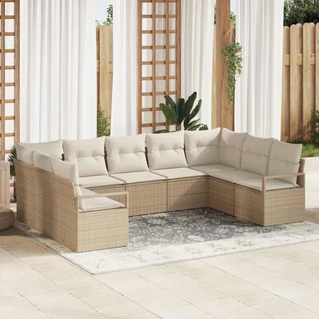 vidaXL Tuinbankenset 9 st Beige en Wit poly rattan, foto 2
