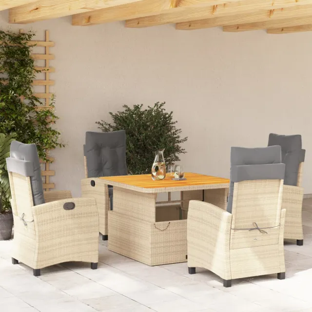 vidaXL 5-delige Tuinset met kussens poly rattan beige, foto 2
