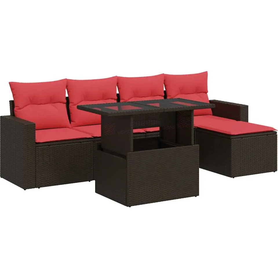 vidaXL 6-delige Loungeset met kussens poly rattan acacia bruin, foto 3