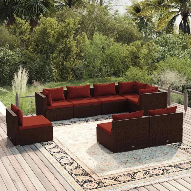 vidaXL 8-delige Loungeset met kussens poly rattan bruin, foto 2