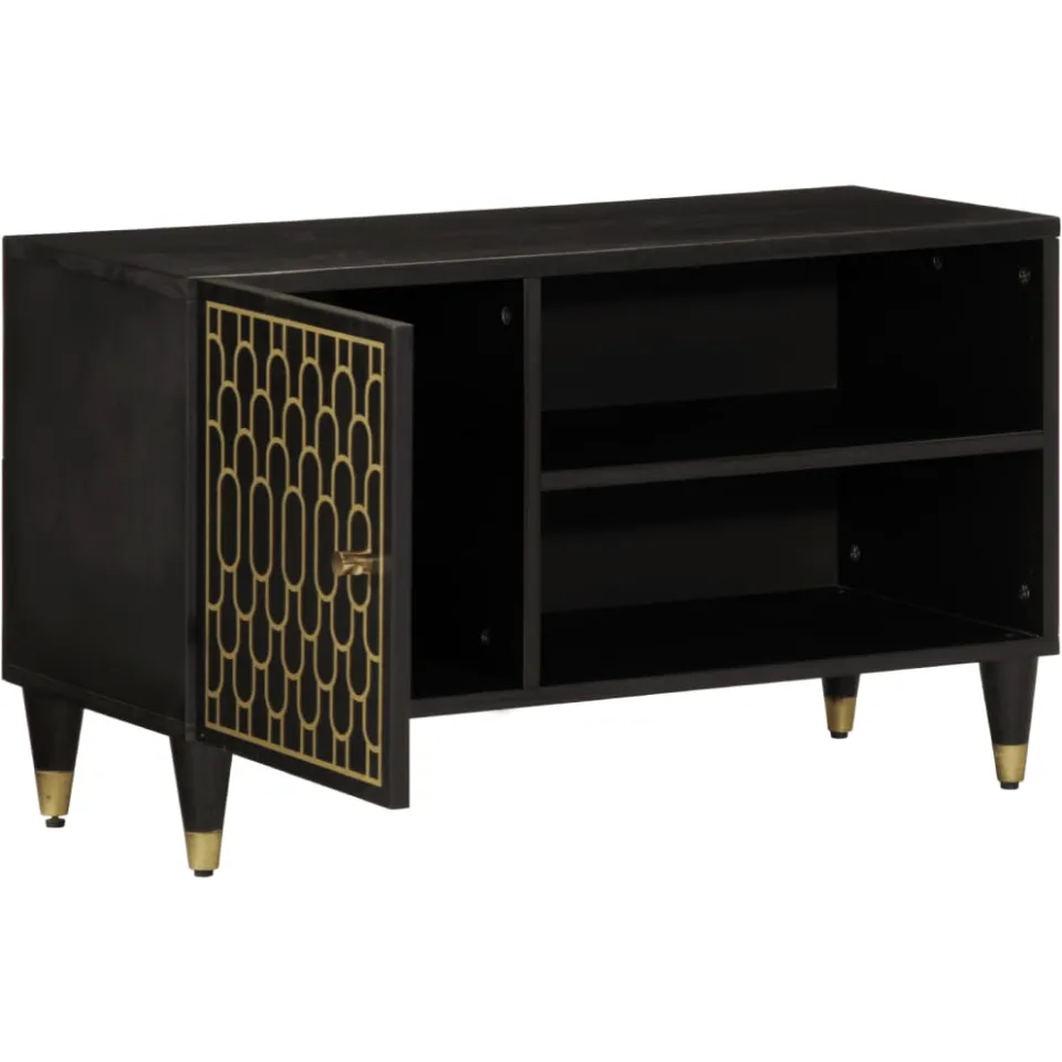 vidaXL Tv-meubel 80x31,5x46 cm massief mangohout zwart, foto 2
