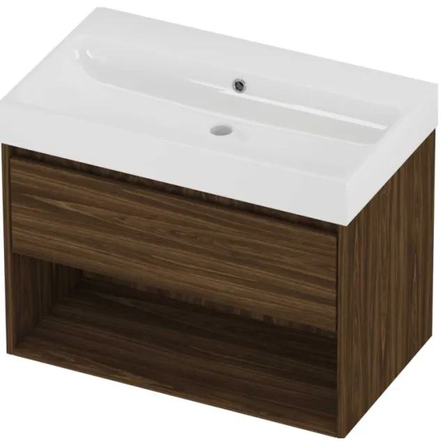 Proline Podium Badmeubelset Polystone Loft Schap 80x46x62 cm Glans Wit Cabana Oak Eiken