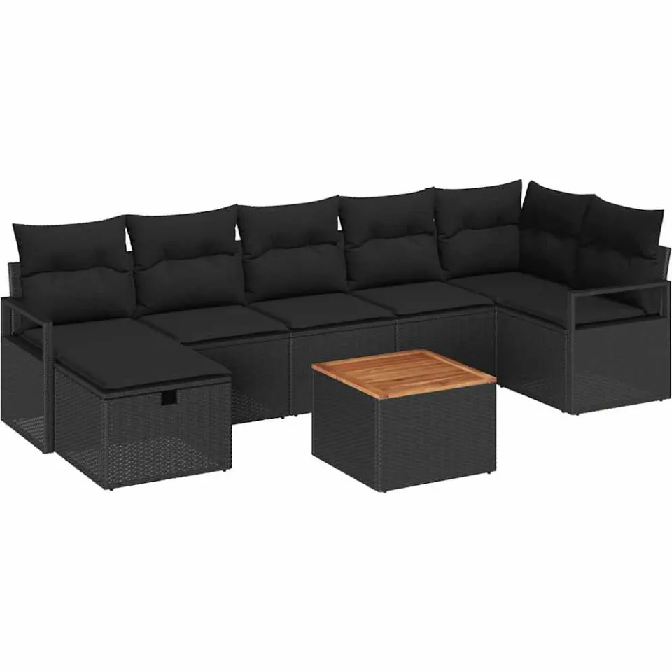 vidaXL Tuinbankenset 8 st Zwart poly rattan