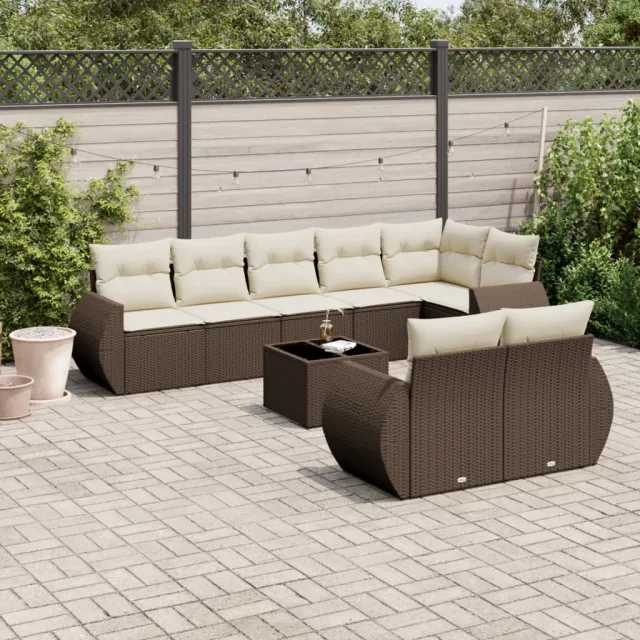 vidaXL 9-delige Loungeset met kussens poly rattan bruin